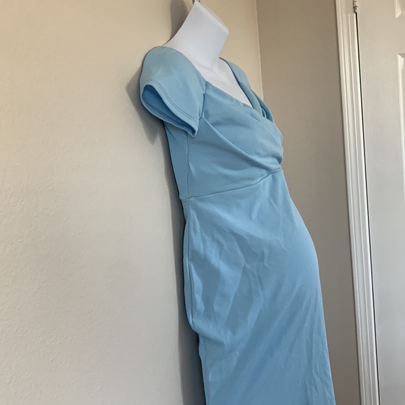 PinkBlush Light Blue Sweetheart Neckline Off Shoulder Maternity Fitted Dress - Picture 7 of 11